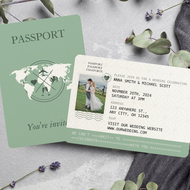 Convite Casamento com Passaporte de Destino Verde  (Criador carregado)