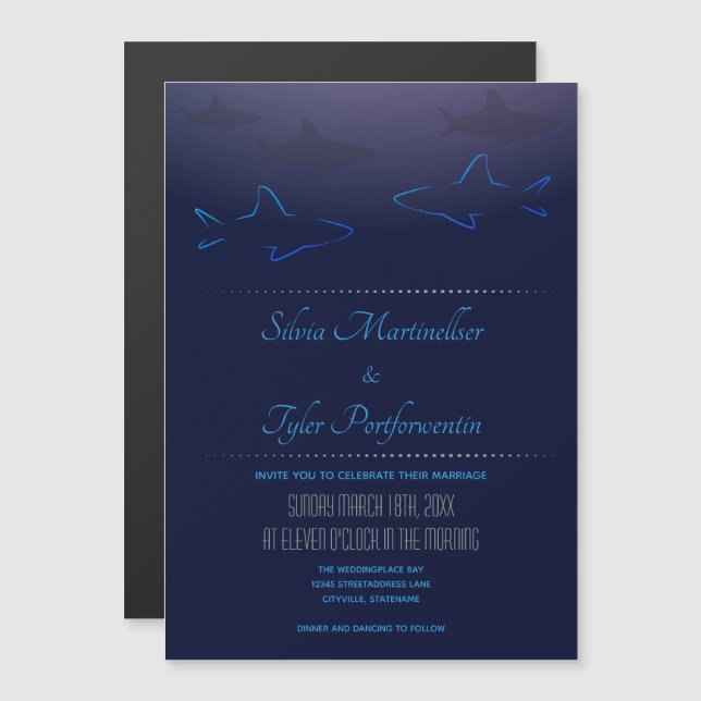 Convite Casamento com Tubarões do Oceano Azul (Frente/Verso)