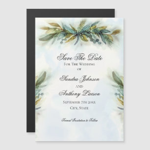 Convite Casamento com Verde Folhagem em Aquarela