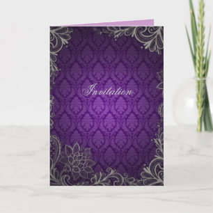Convite casamento damasco roxo moderno e elegante