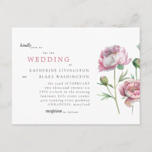 Convite Casamento de Cartão Postal com Haste Rosa Simples