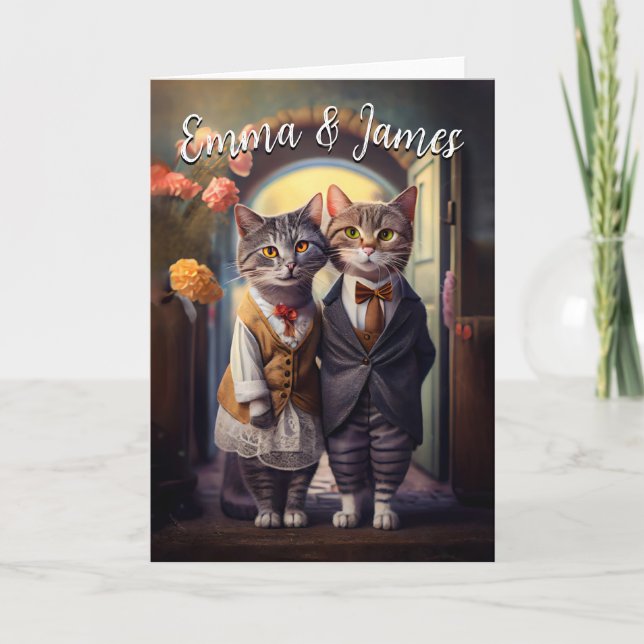 Convite Casamento de Casal de Gatos Fofos - Personalizável (Frente)