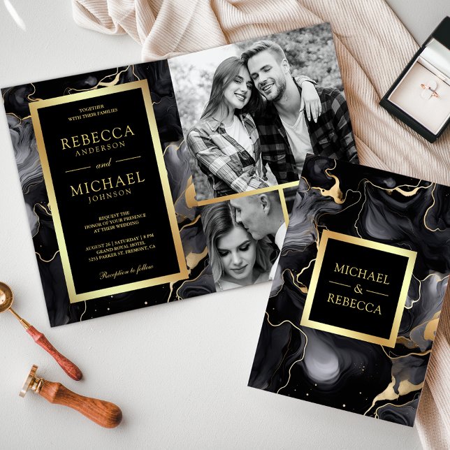 Convite Casamento de Colagem de Código QR de Tinta Dourada (Criador carregado)