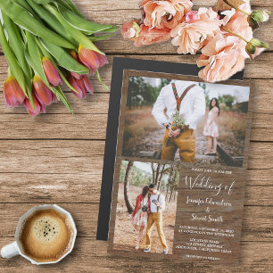 Convite Casamento de colagem de fotografias de madeira de