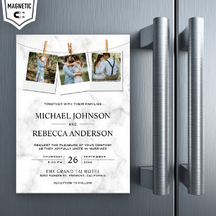 Convite Casamento de Colagem de Fotos do Mármore Branco M