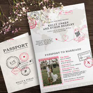 Convite Casamento de Destino de Passaporte Beige