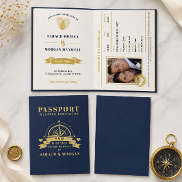 Convite Casamento de Destino Passaporte Náutico Azul-Marin