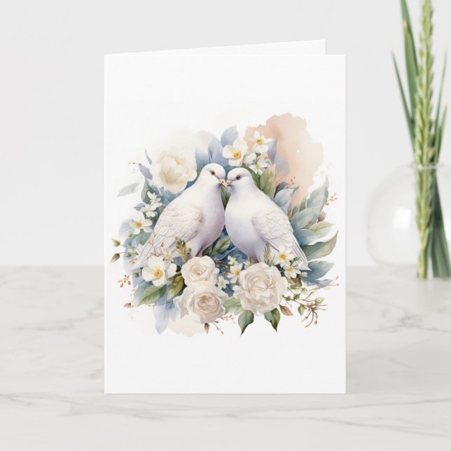 Convite Casamento de Doves Brancos Aquarela (Frente)