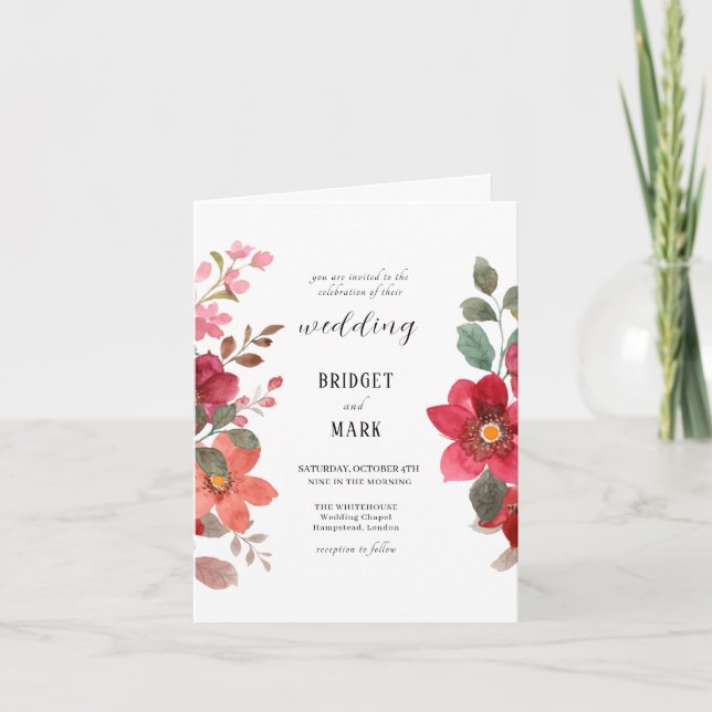 Convite Casamento de Flor Vermelho eterno (Frente)