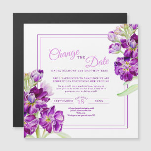 Convite Casamento de flores de estoque roxo muda data