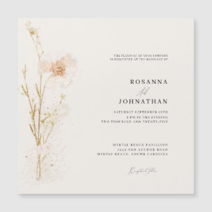 Convite Casamento de Flores Douradas e Escamosas Romântica