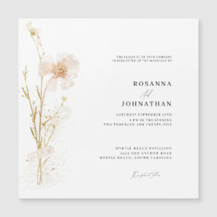 Convite Casamento de Flores Prensadas Românticas Douradas