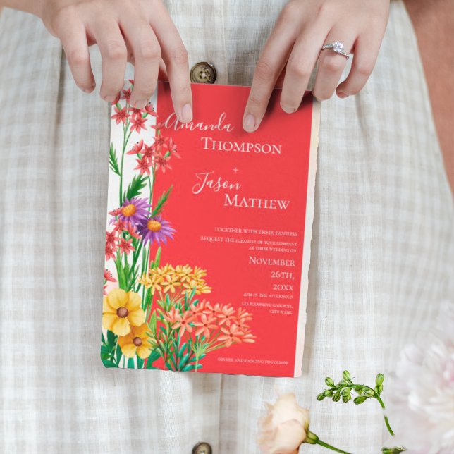 Convite Casamento de Flores Selvagens Amarelas Brilhantes (Bright Yellow Orange Purple Wildflowers Wedding Magnetic Invitation)