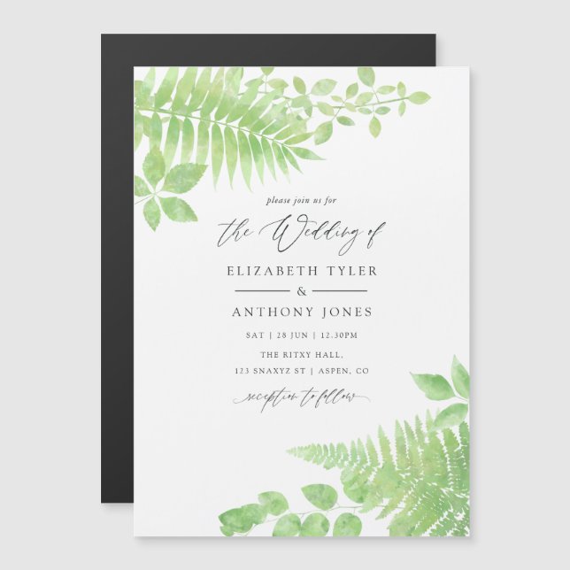 Convite Casamento de Folhagem de Watercolor Greenery (Frente/Verso)