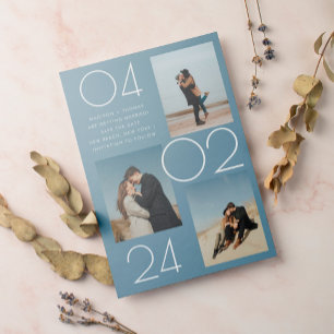 Convite Casamento de Foto Azul 3 Simples Salvar A Data