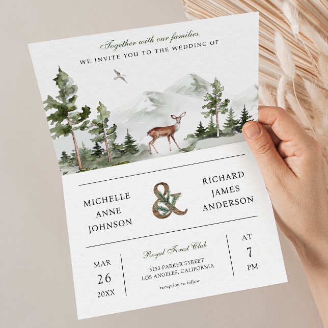 Convite Casamento de Foto com QR Code de Veado na Floresta (Criador carregado)