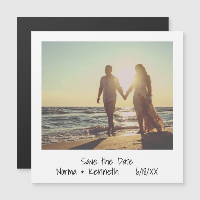 Convite Casamento de Foto Instantânea Moderna para Salvar  (Frente/Verso)
