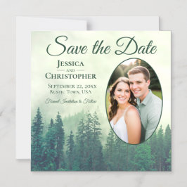 Convite Casamento de Foto Oval Russo do Pinheiro Verde Sal