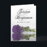 Convite Casamento de Foto Romântica com Rosa Roxo Ametist<br><div class="desc">Estes belos convites para o casamento apresentam um design com uma solteiro roxa de ametista de longo curso, que se reflete em água com ondas e ondulações. A frente exibe os primeiros nomes do casal em letra de script de rico. Dentro é o espaço para a foto do casal junto...</div>