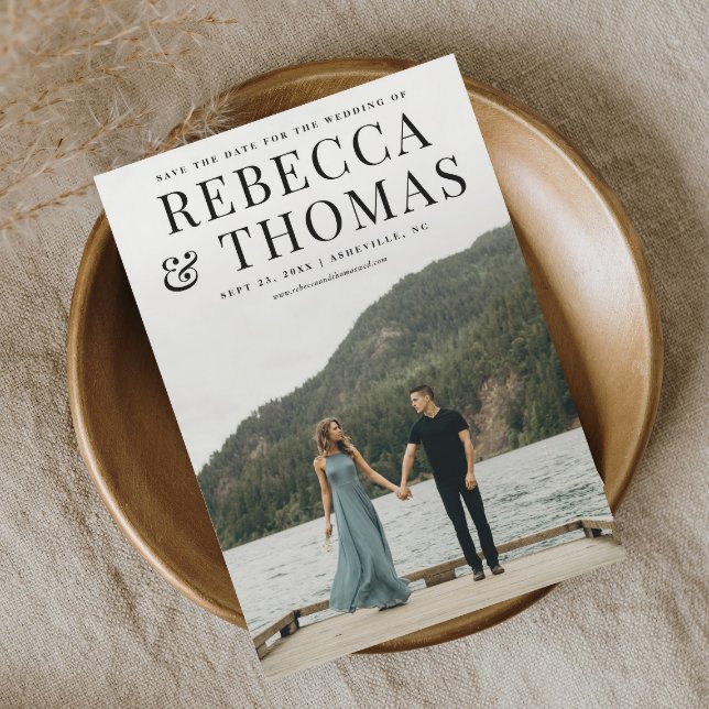 Convite Casamento de fotos com retrato moderno salve a dat (Criador carregado)