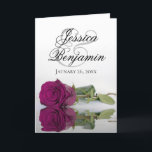 Convite Casamento de Fotos Romântica Elegante Rosa Magenta<br><div class="desc">Estes belos convites para casamento apresentam um design impressionante com um solteiro roxo, magenta, ou rosa colorido de morango com ondas e ondulações. A frente exibe os primeiros nomes do casal em letra de script de rico. Dentro é o espaço para a foto do casal junto com todas as informações...</div>