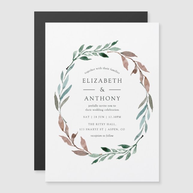 Convite Casamento de Inverno com Vegetação Rústica em Aqua (Frente/Verso)