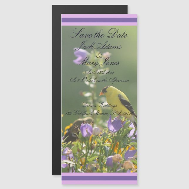Convite Casamento de Jardim Primavera Goldfinch (Frente/Verso)