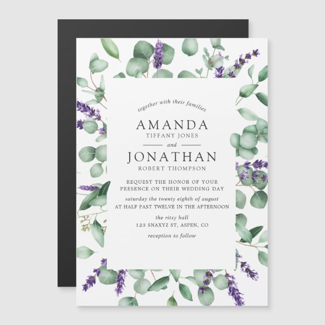 Convite Casamento de Lavanda Eucalyptus Greenery (Frente/Verso)