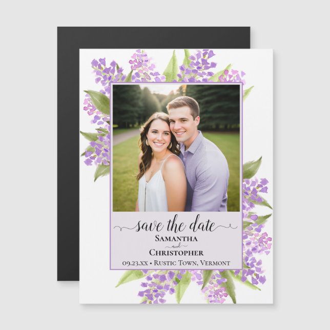 Convite Casamento de Lavanda Lilacs e Foto Salve a Data (Frente/Verso)