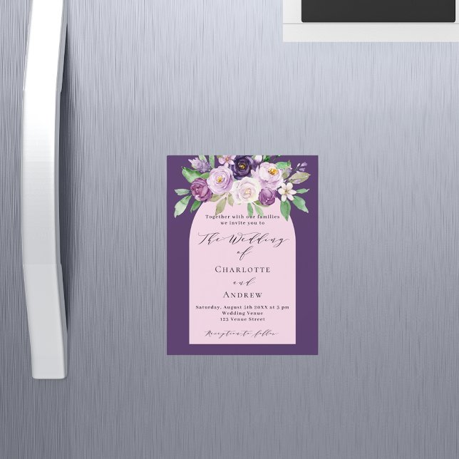 Convite Casamento de luxo com flores cor-de-rosa púrpura (Criador carregado)