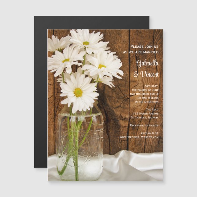Convite Casamento de Mason Jar e White Daisies Barn (Frente/Verso)