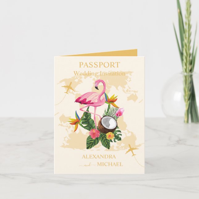 Convite Casamento de Passaporte de Destino Dourado e Preto (Frente)