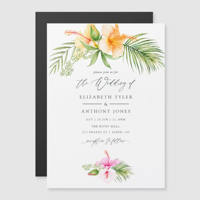 Convite Casamento de Praia Floral Tropical de Watercolor (Frente/Verso)