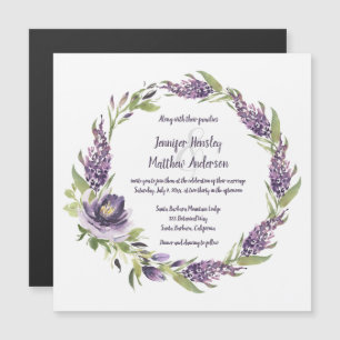 Convite Casamento de Purple Lilacs e Peonies Floral Wreath