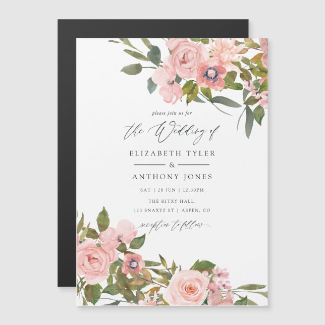 Convite Casamento de Rosas em Bege e Dourado Rosa em Aquar (Frente/Verso)