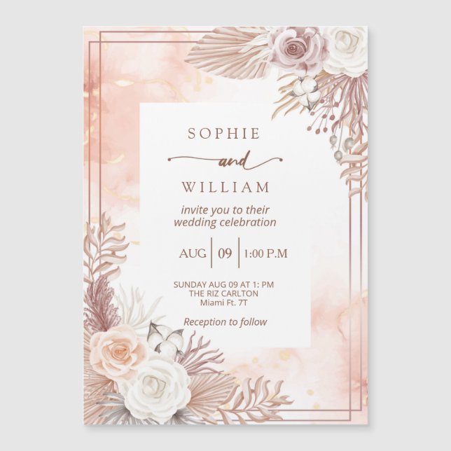 Convite Casamento de rosas rosa Dusty Boho Lignt (Frente)