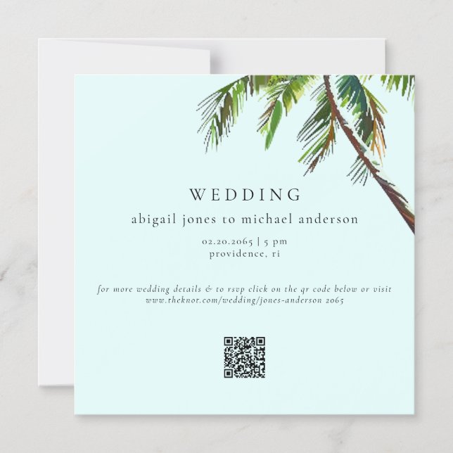Convite Casamento de Seafoam Tropical Palm Tree Modern Bea (Frente)