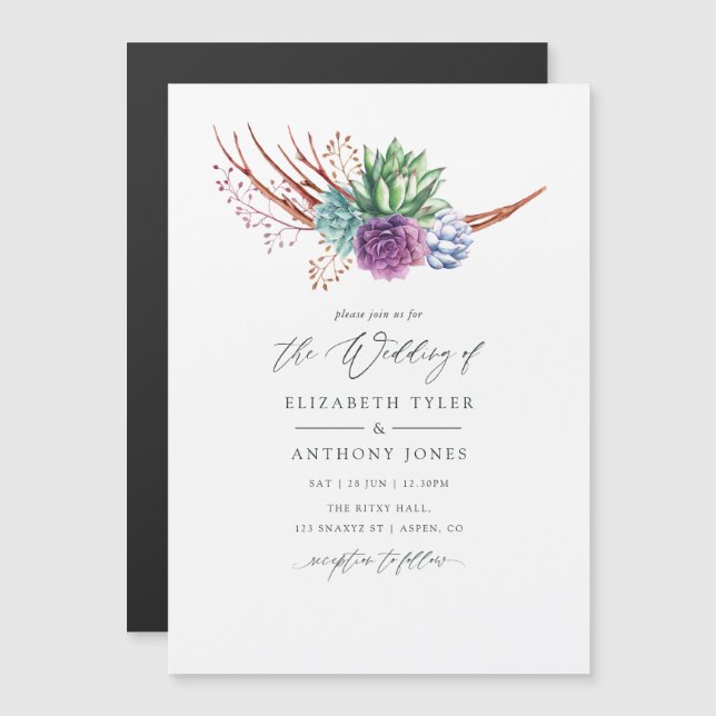 Convite Casamento de Succulents Cactus Watercolor (Frente/Verso)