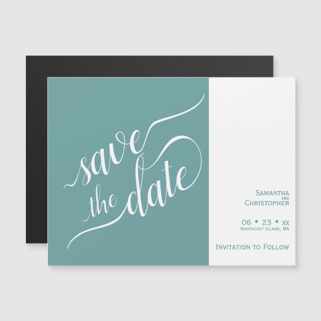 Convite Casamento de Teal da Caligrafia Moderna Salva a Da (Frente/Verso)