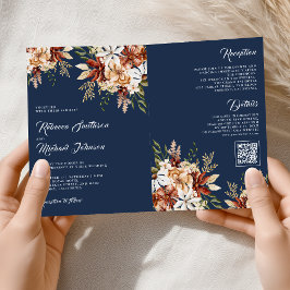 Convite Casamento de Terracota Floral Wildflower Azul Mari
