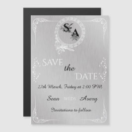 Convite Casamento de Vintage Silver e White Ornamental Bor