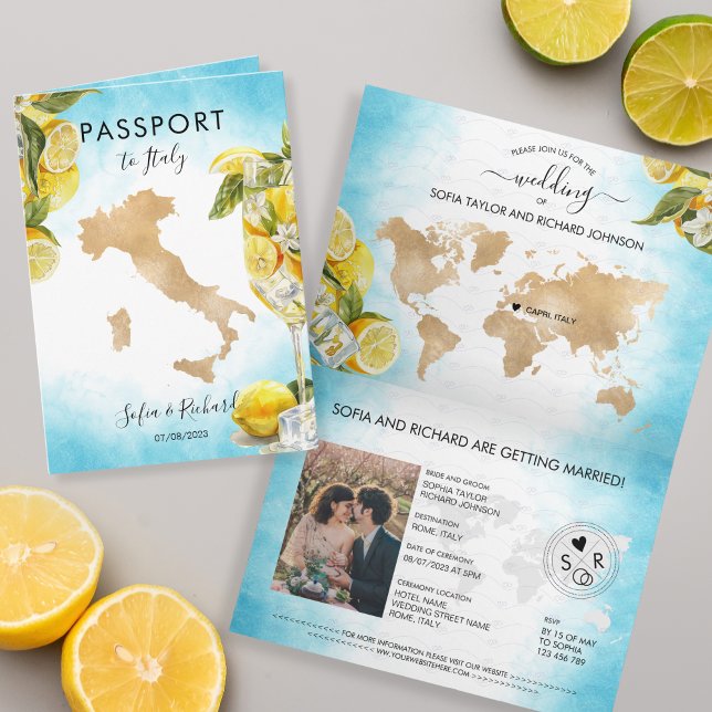 Convite Casamento Destino Lemon Passaporte de Verão Itália (italy wedding passport)