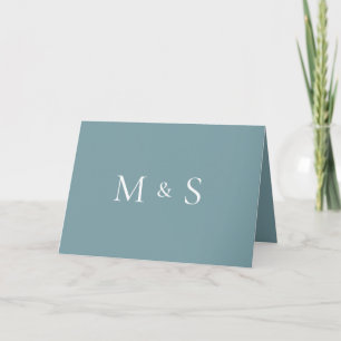 Convite Casamento Dobrado Monograma Azul Turquesa Simples