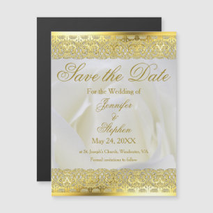 Convite Casamento Dourado com Rosa Branca Salva a Data