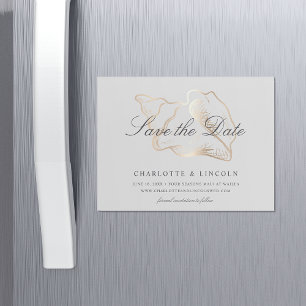 Convite Casamento Dourado Elegante Conch Shell Salve a Dat