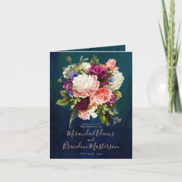 Convite Casamento Dourado Romântico Buquê Floral Emerald V