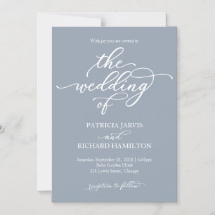 Convite Casamento Dusty Blue com Caligrafia Elegante