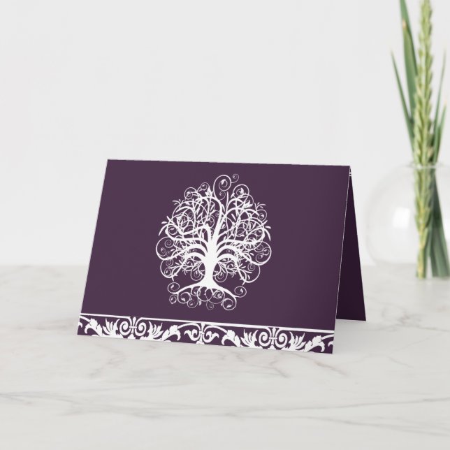 Convite Casamento - EggPlant & White Swirl Tree (Frente)