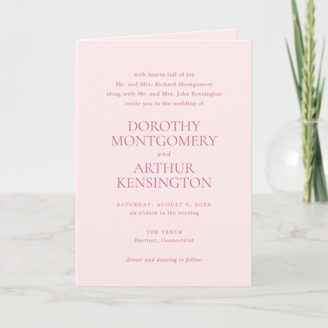 Convite Casamento Elegante Código QR Rosa Moderno (Frente)