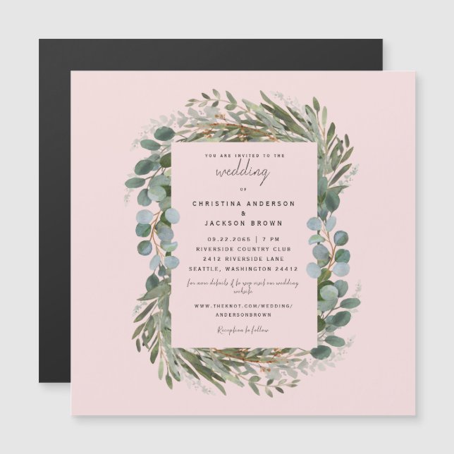 Convite Casamento Elegante com Eucalipto e Beijo de Rosa (Frente/Verso)